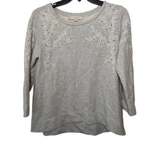 Loft Floral gray sweater Medium